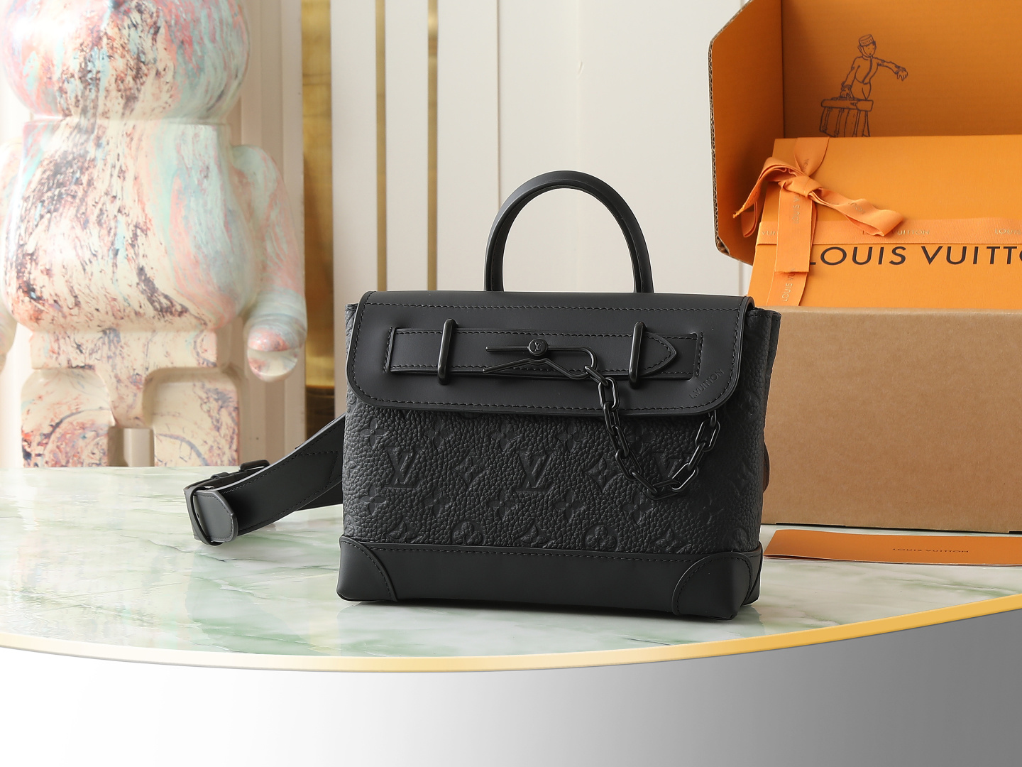 Louis Vuitton Steamer Small Crossbody Bag in Black Taurillon Leather