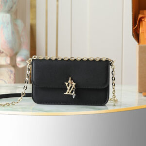 Louis Vuitton LV Bloom Wallet on Chain Bag in Black Leather