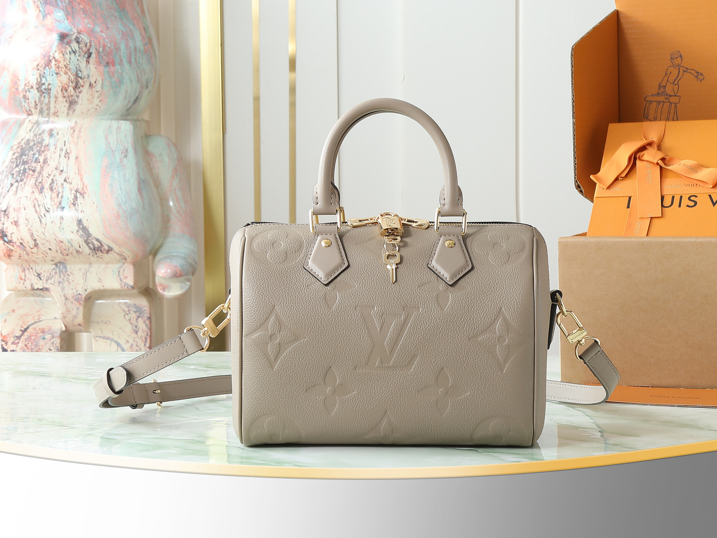 Louis Vuitton Speedy Bandoulière 25 Monogram Empreinte Leather Crossbody Bag - Gray