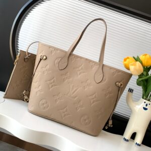 Louis Vuitton Neverfull MM Embossed Leather Tote Bag – Black