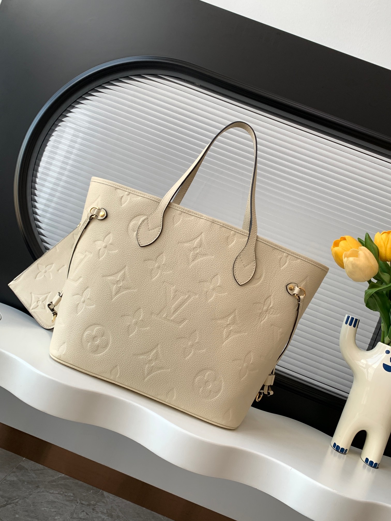 Neverfull Medium Embossed Leather Tote Bag