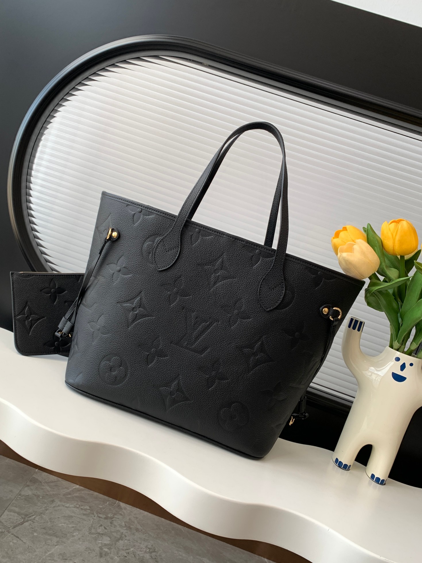 Neverfull Medium Embossed Leather Shopping Tote M45685
