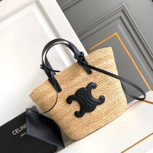 CELINE Teen Woven Basket Tote Bag in Black
