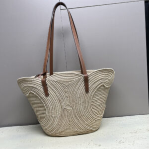 TRIOME Classic Medium Woven Tote Bag in Yellow-Brown
