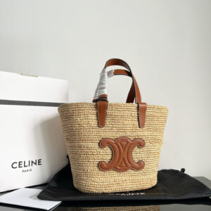 Celine CUIR TRIOME Woven Straw Basket Bag
