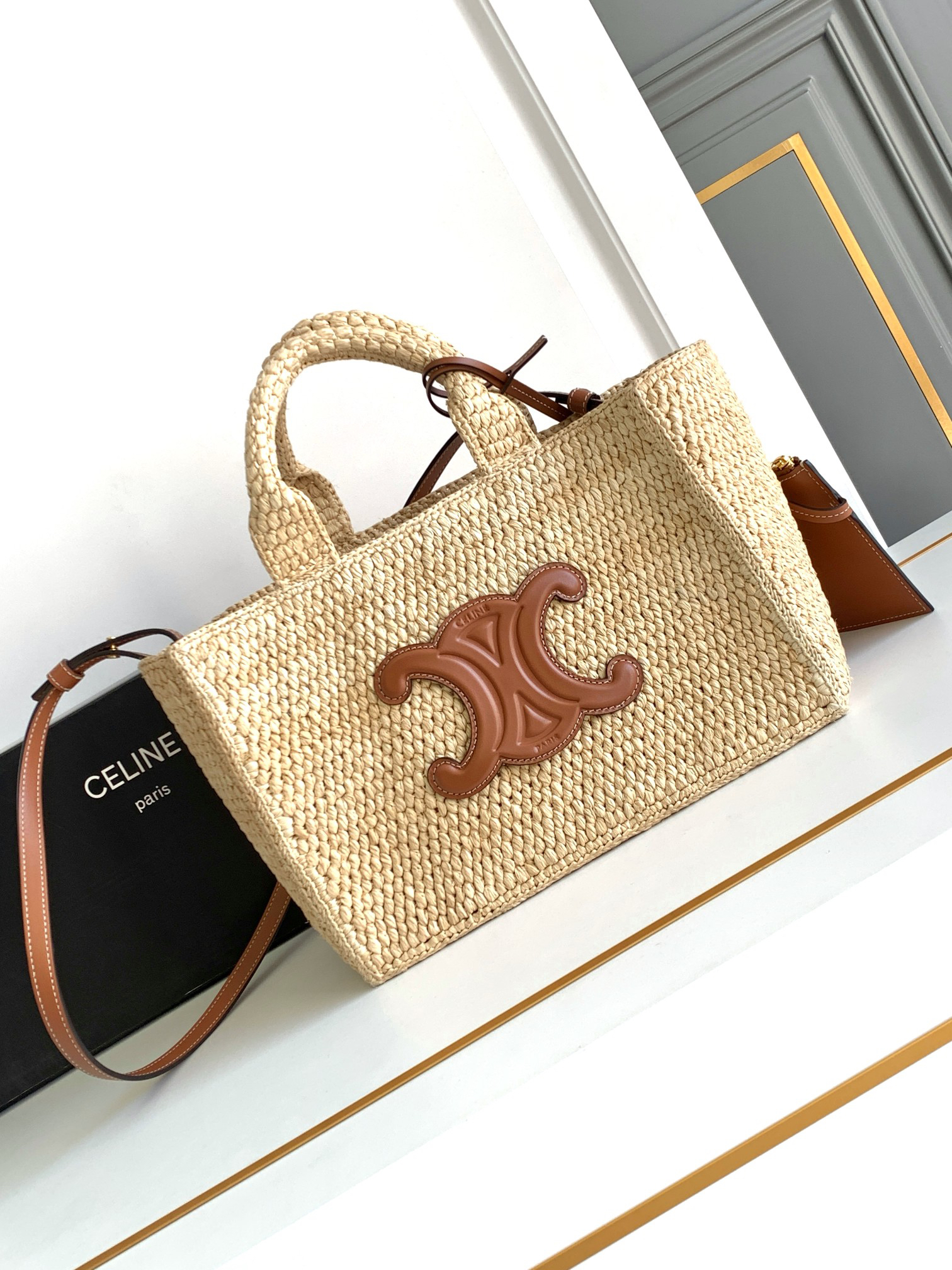 CELINE TCABAS THAIS Small Woven and Calfskin Tote Bag