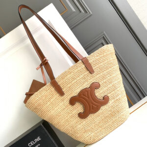 Celine Medium Soft Classic Basket Bag in Plant Fiber and Calfskin