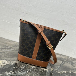 TRIOME Canvas Logo-Print Leather Bucket Crossbody Bag