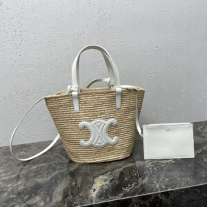 Celine Teen Woven Plant-Based Material and Leather Handbag