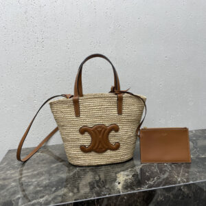 Celine Teen Woven Plant-Fiber and Calfskin Basket Handbag
