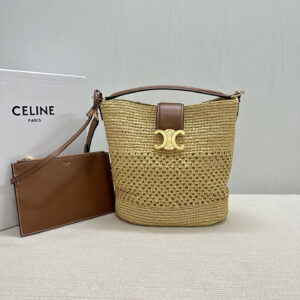 Celine Louise Large Raffia Woven Bucket Bag
