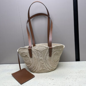 TRIOME Classic Small Woven Tote Bag in Tan
