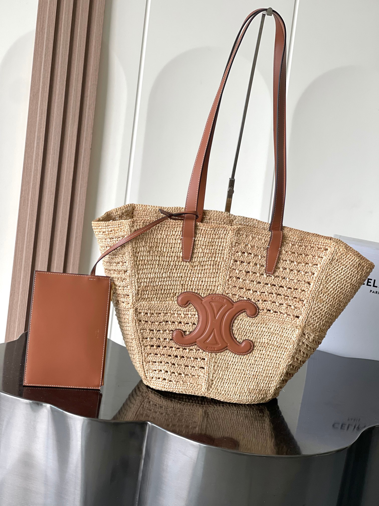 CELINE Medium Woven Triomphe Basket Bag