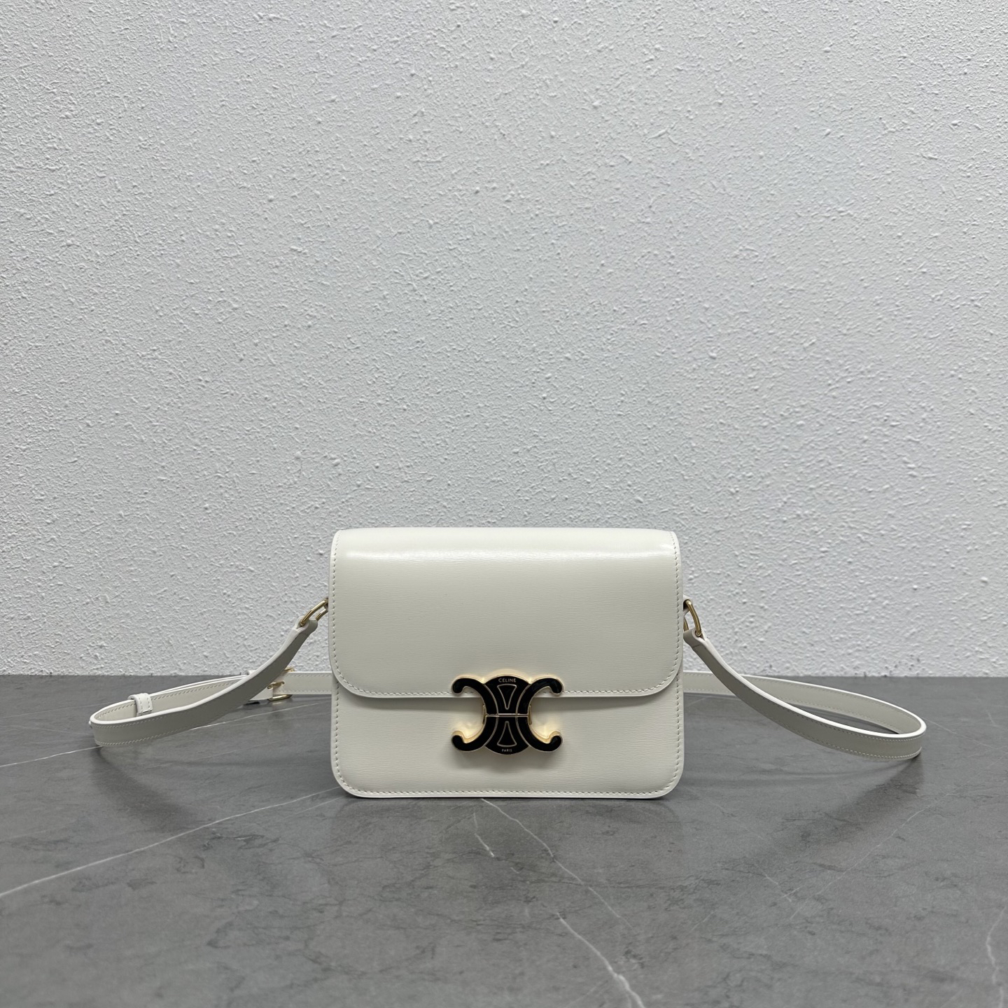 CELINE Teen Triome Shoulder Bag in Cotton White and Black