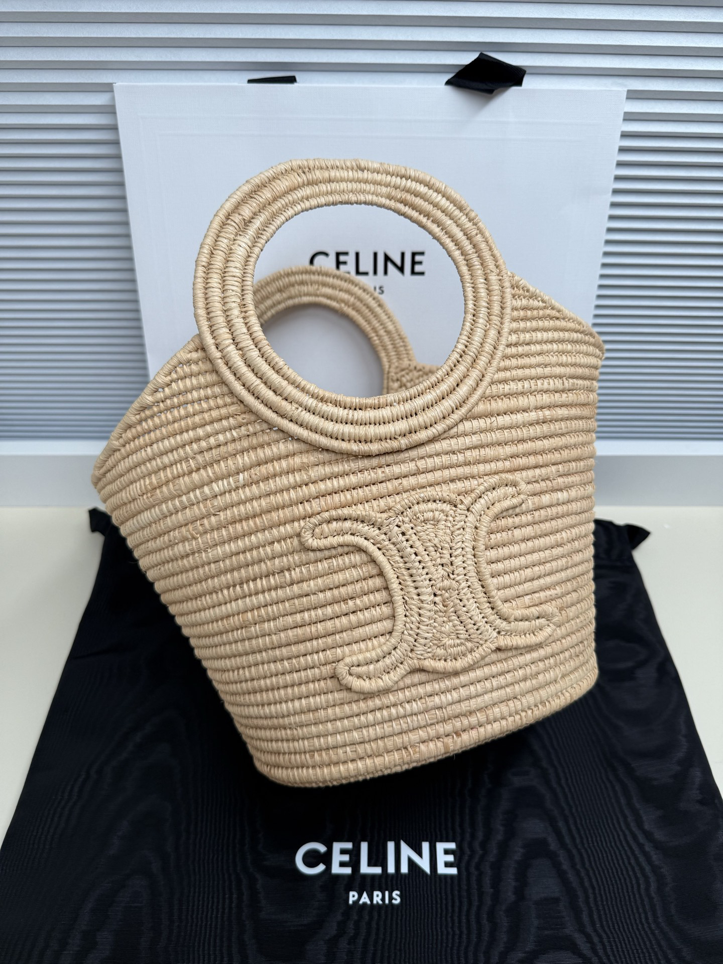 CELINE Raffia Woven Tote Bag