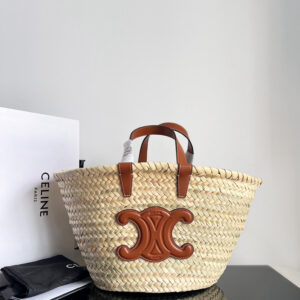 Celine Classic Palm-Leaf and Cowhide Handwoven Tote Bag