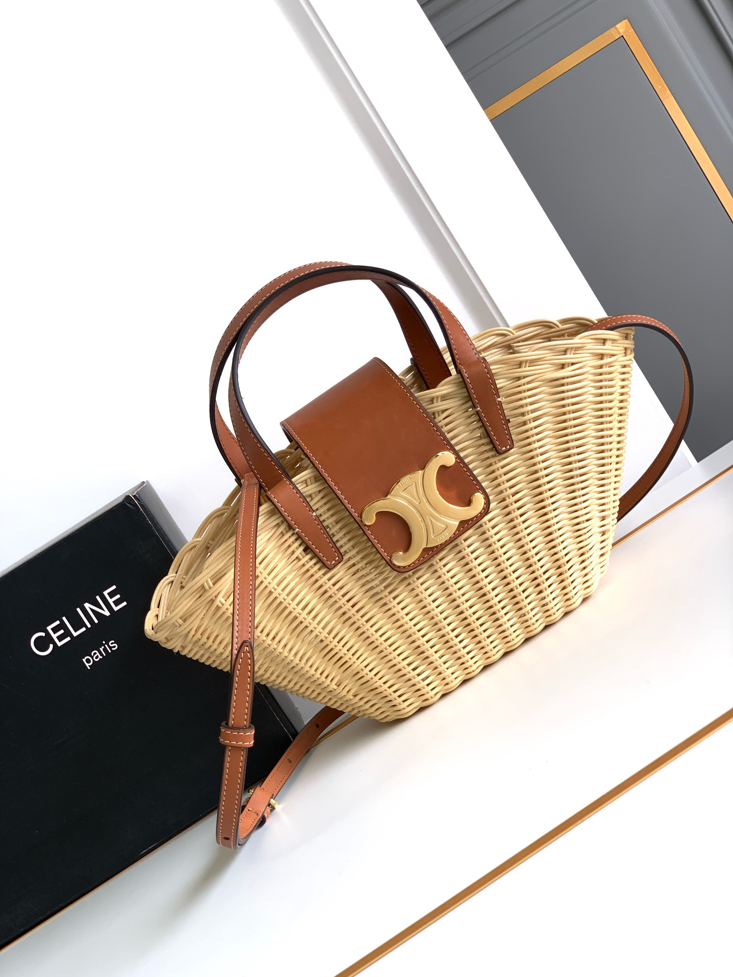 CELINE Teen Couffin Woven Basket Bag