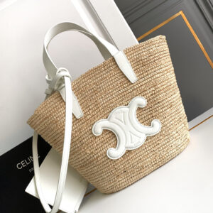 CELINE Teen Woven Plant-Fiber and Calfskin Leather Tote Bag