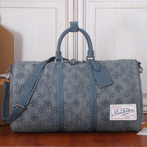 Louis Vuitton Keepall Bandoulière 50 Monogram Washed Denim Travel Bag