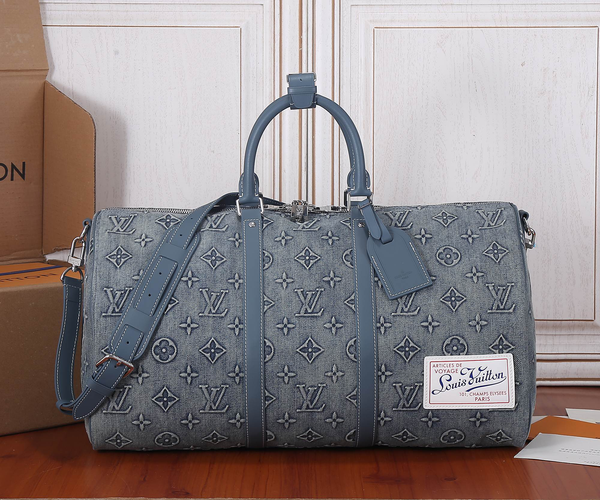 Louis Vuitton Keepall Bandoulière 50 Monogram Washed Denim Travel Bag