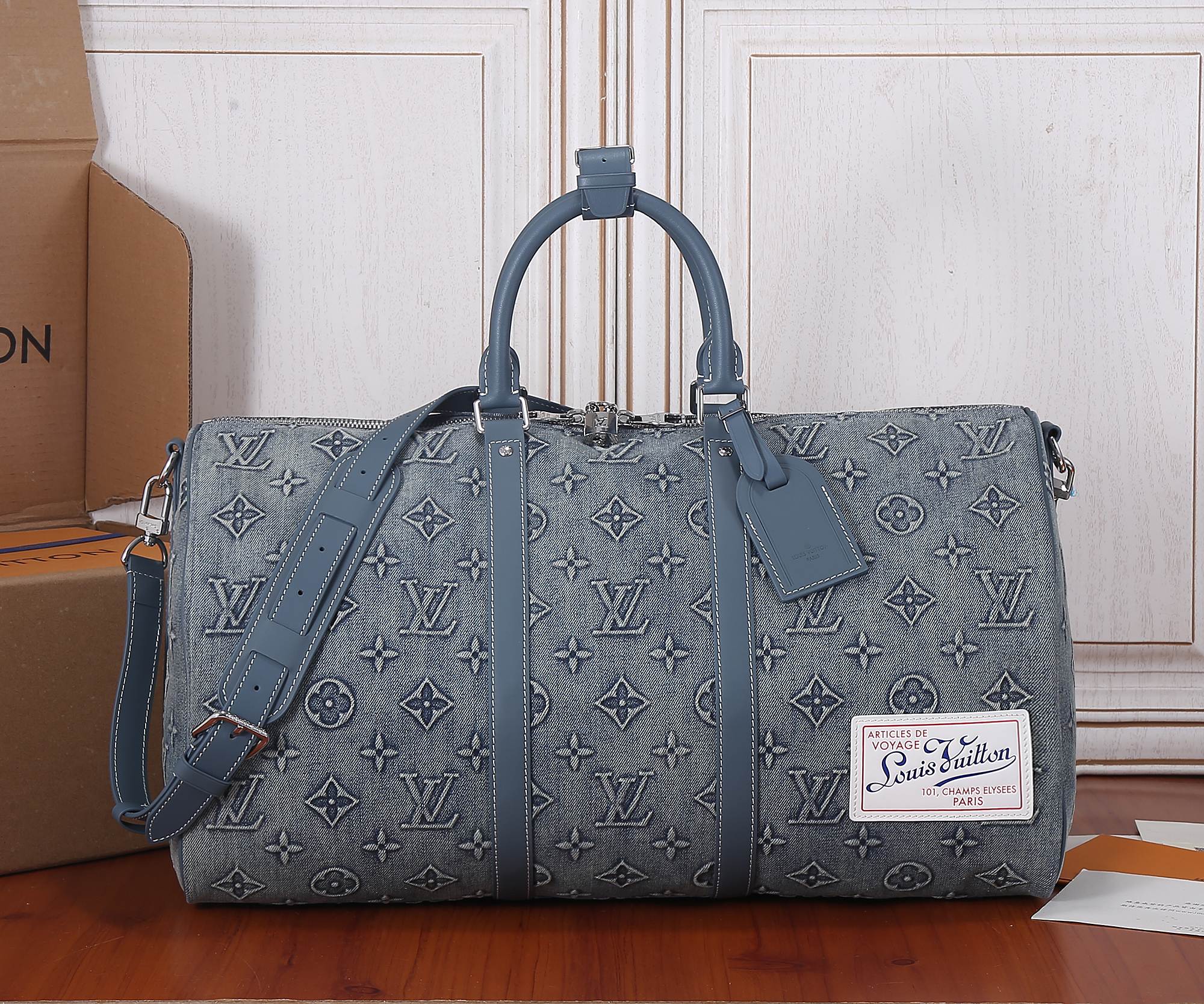 Louis Vuitton Keepall Bandouliere 50 Travel Bag in Monogram Washed Denim