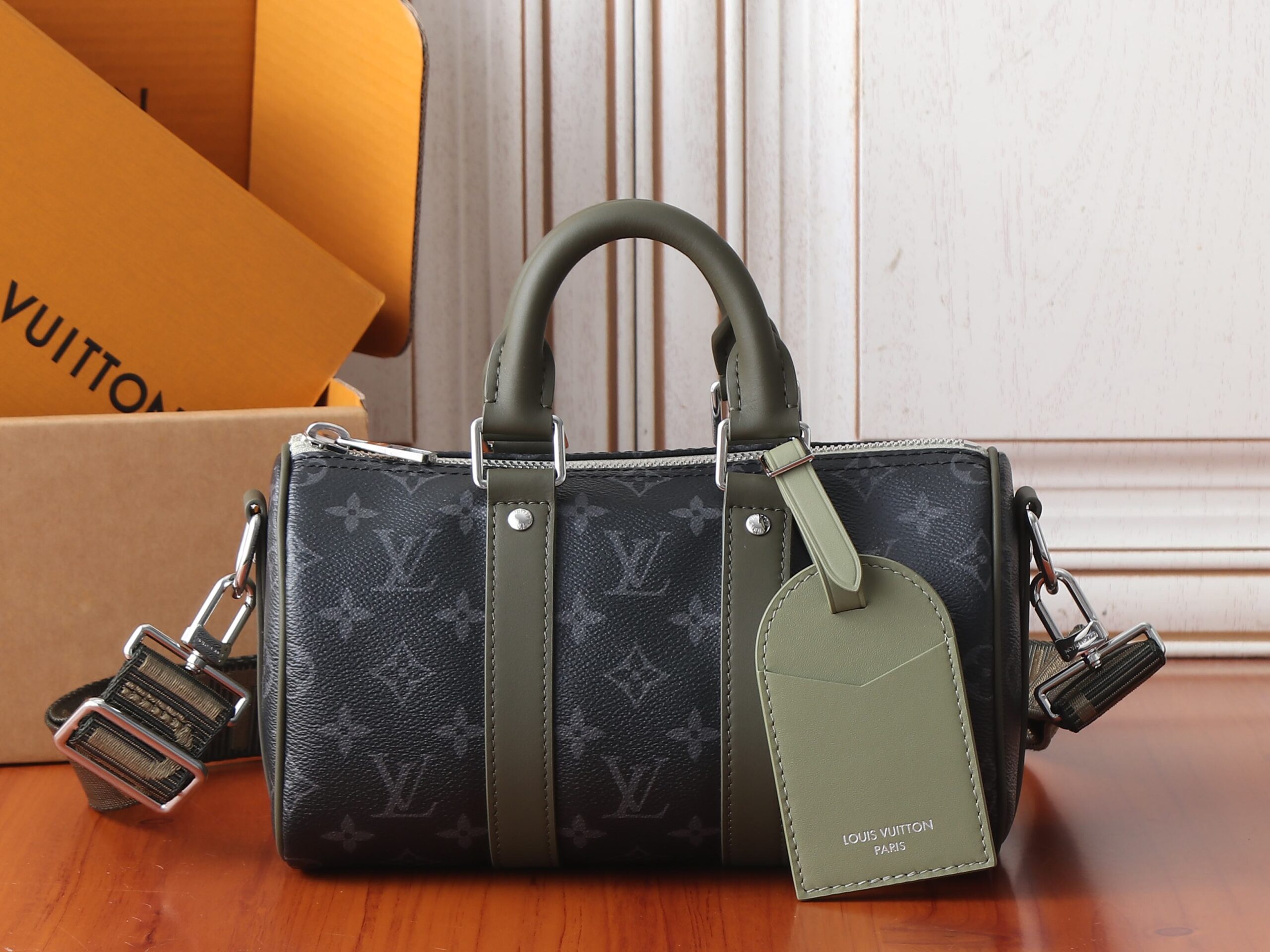 Louis Vuitton Keepall Bandoulière 25 Travel Bag in Monogram Eclipse Canvas