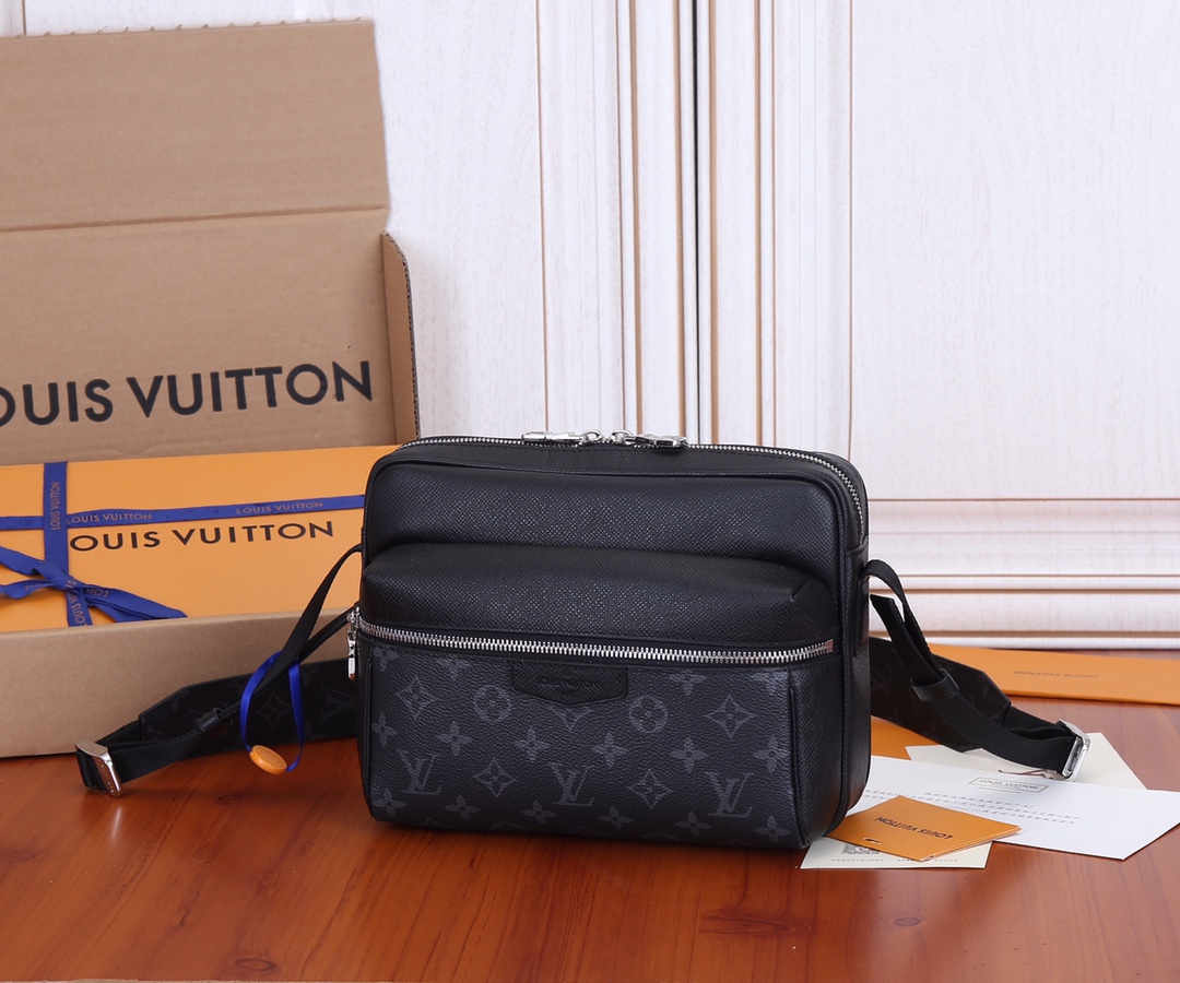 Louis Vuitton M30233 Outdoor Messenger Bag in Taiga Leather and Monogram Eclipse Canvas