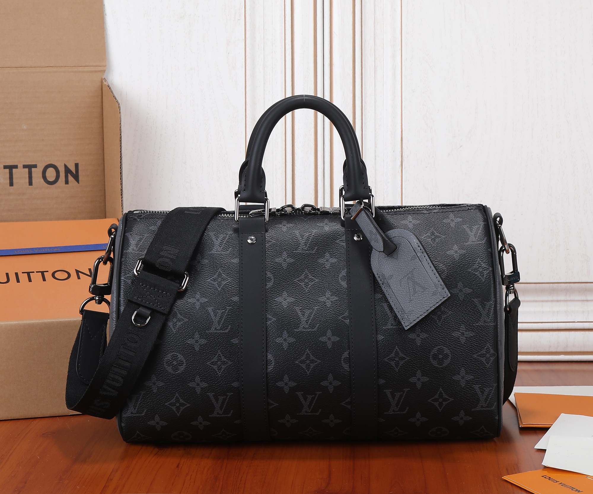 Louis Vuitton Keepall Bandouliere 35 Travel Bag in Monogram Eclipse Canvas