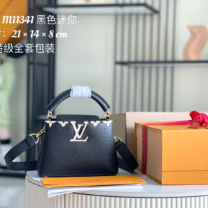 Louis Vuitton Capucines BB Handbag in White Leather with Gold-Tone Flower Crown Detail