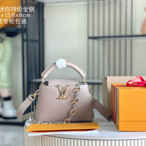 Louis Vuitton Capucines BB Leather Handbag, Gray Mini