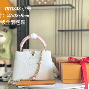 Louis Vuitton Capucines BB Handbag in White Floral Tricolor Taurillon Leather