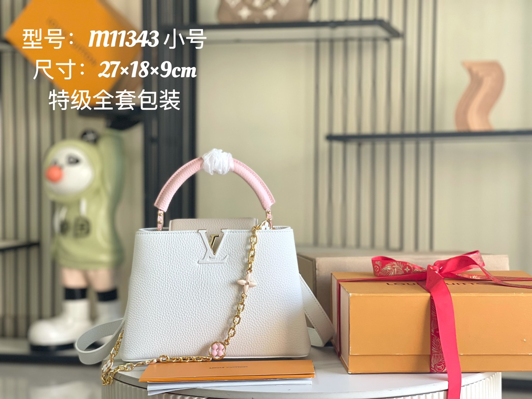 Louis Vuitton Capucines BB Handbag in White Floral Tricolor Taurillon Leather
