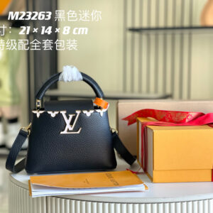 Louis Vuitton Capucines Mini Handbag in Black Cowhide Leather