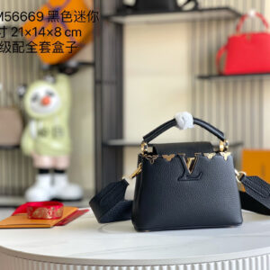 Louis Vuitton Capucines Mini Handbag in Black Leather with Gold-Tone Hardware