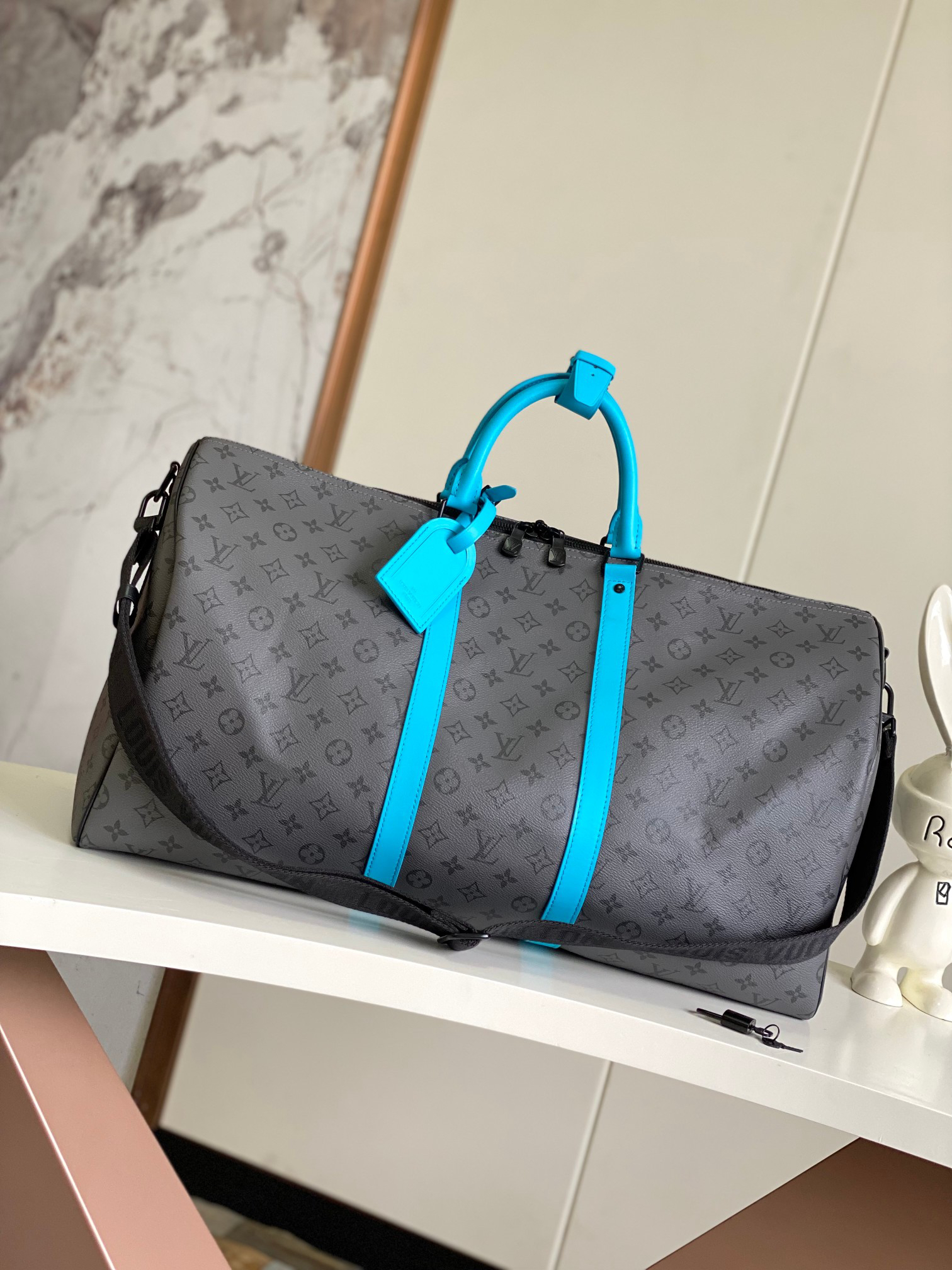 Louis Vuitton Keepall Bandoulière 55 Travel Bag in Monogram Eclipse Reverse Canvas