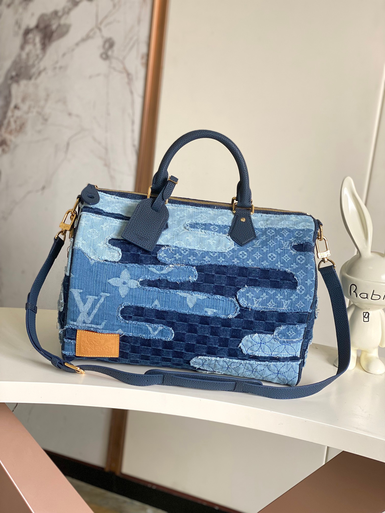 Louis Vuitton Speedy Bandoulière 40 Denim Patchwork Shoulder Bag