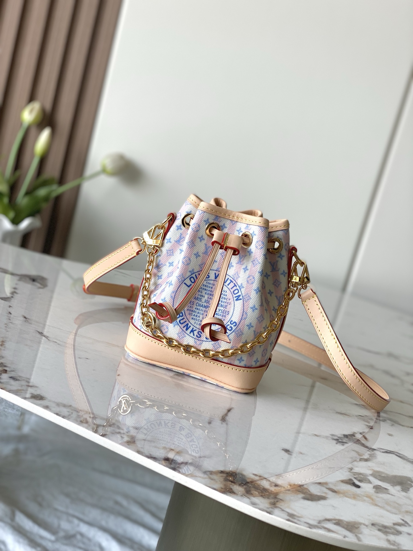 Nano Noé Pink LV Stamp Canvas Crossbody Bag