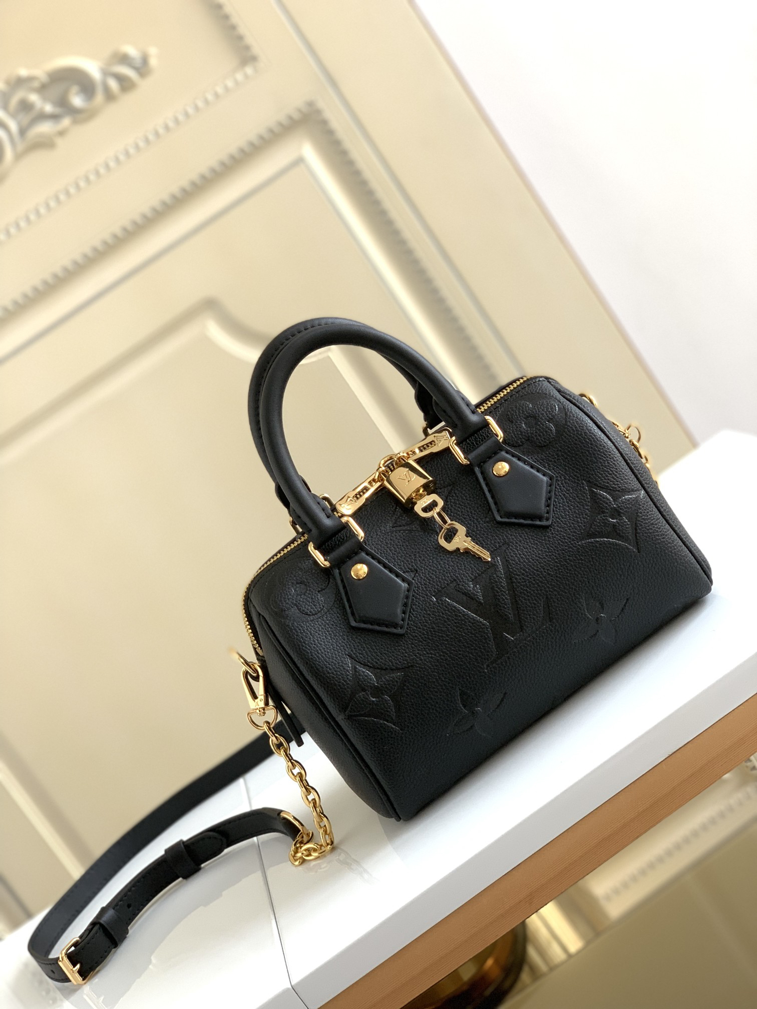 Louis Vuitton Speedy Bandouliere 20 Crossbody Bag in Pearl Blue Monogram Empreinte Leather