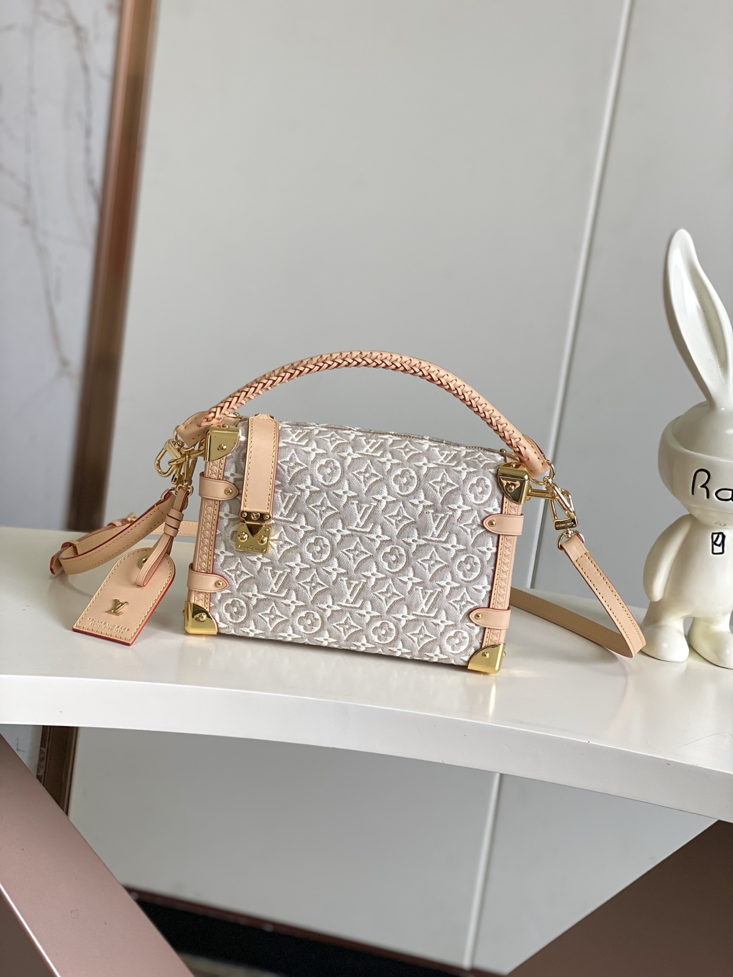 Louis Vuitton Side Trunk Medium Shoulder Bag in White Monogram Jacquard Canvas
