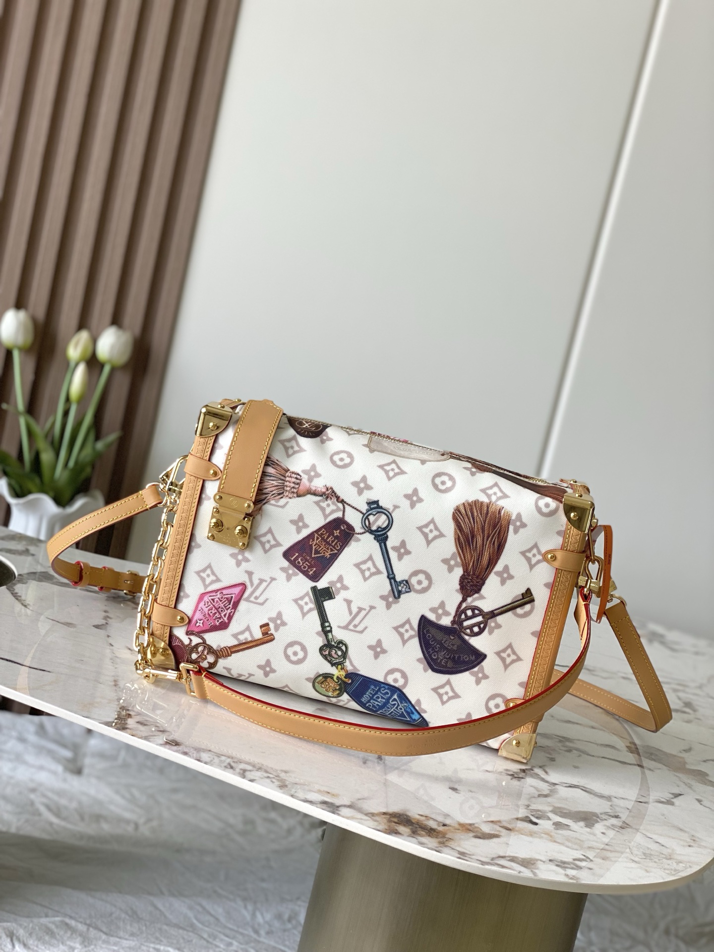 Louis Vuitton Side Trunk Flight Mode Getaway Large Shoulder Bag in Monogram Dune Canvas