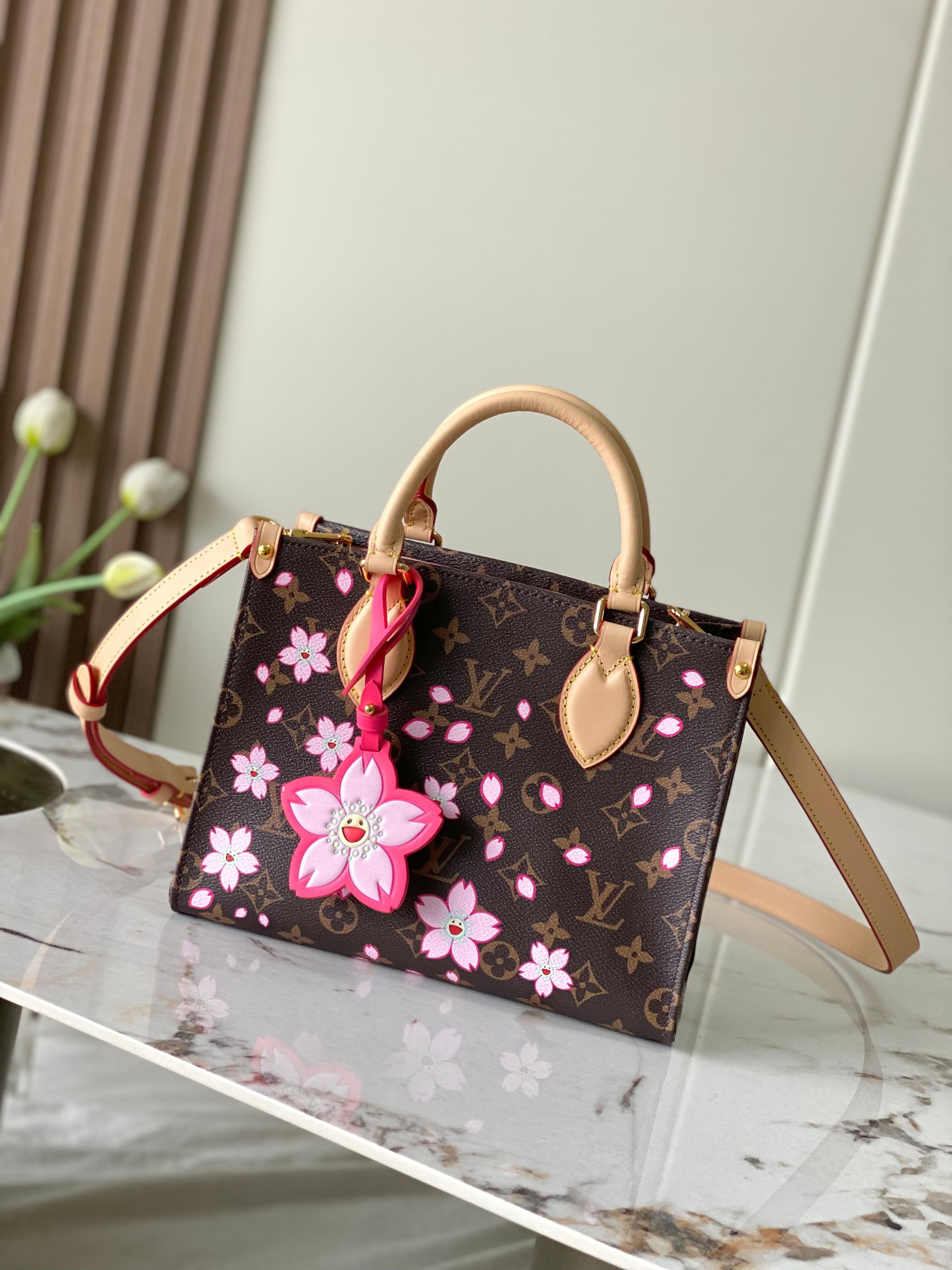 Louis Vuitton x Takashi Murakami OnTheGo Small Tote Bag in Cherry Blossom Monogram
