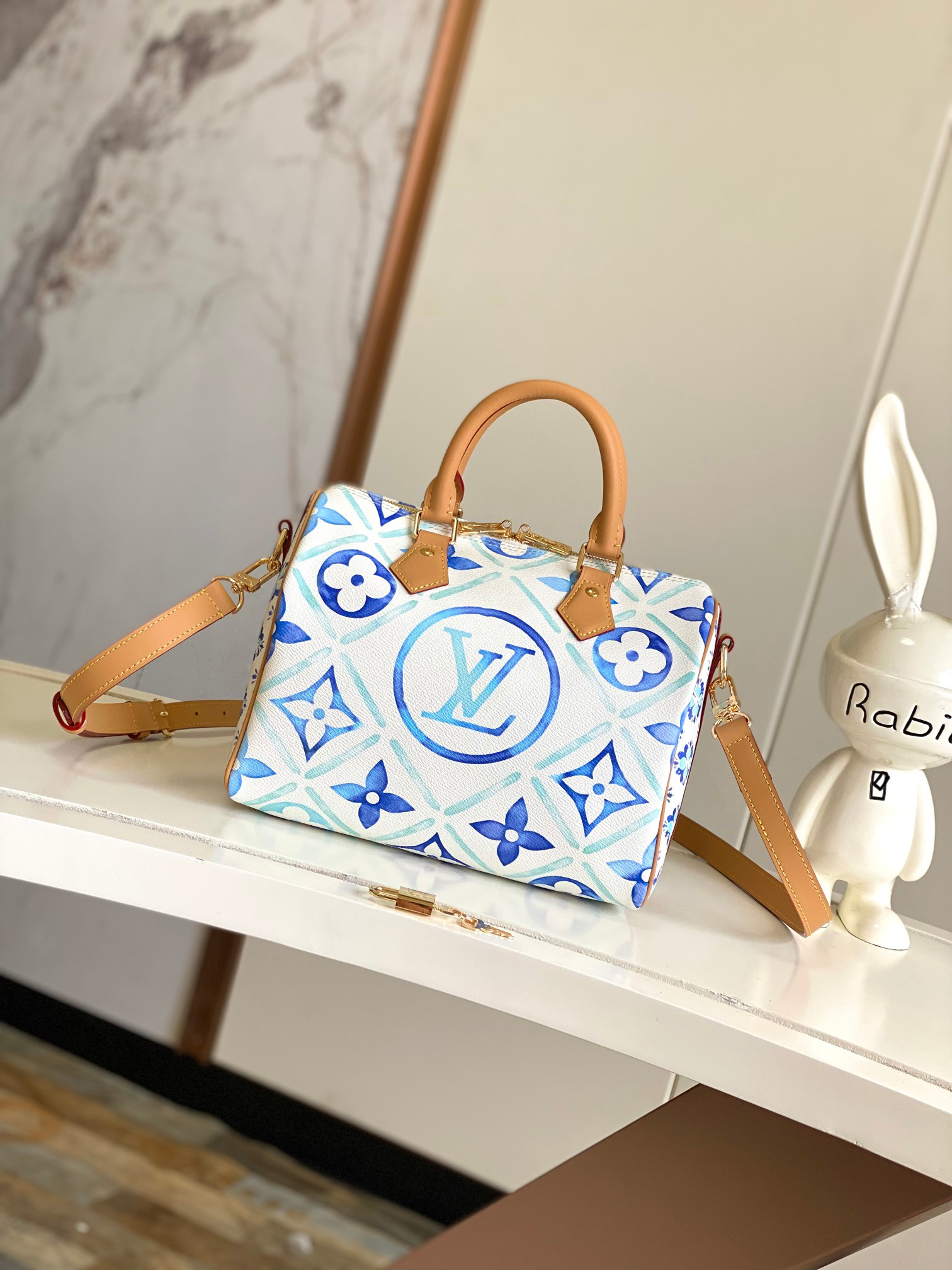 Louis Vuitton Speedy Bandoulière 25 Handbag in Blue Monogram Tiles Canvas