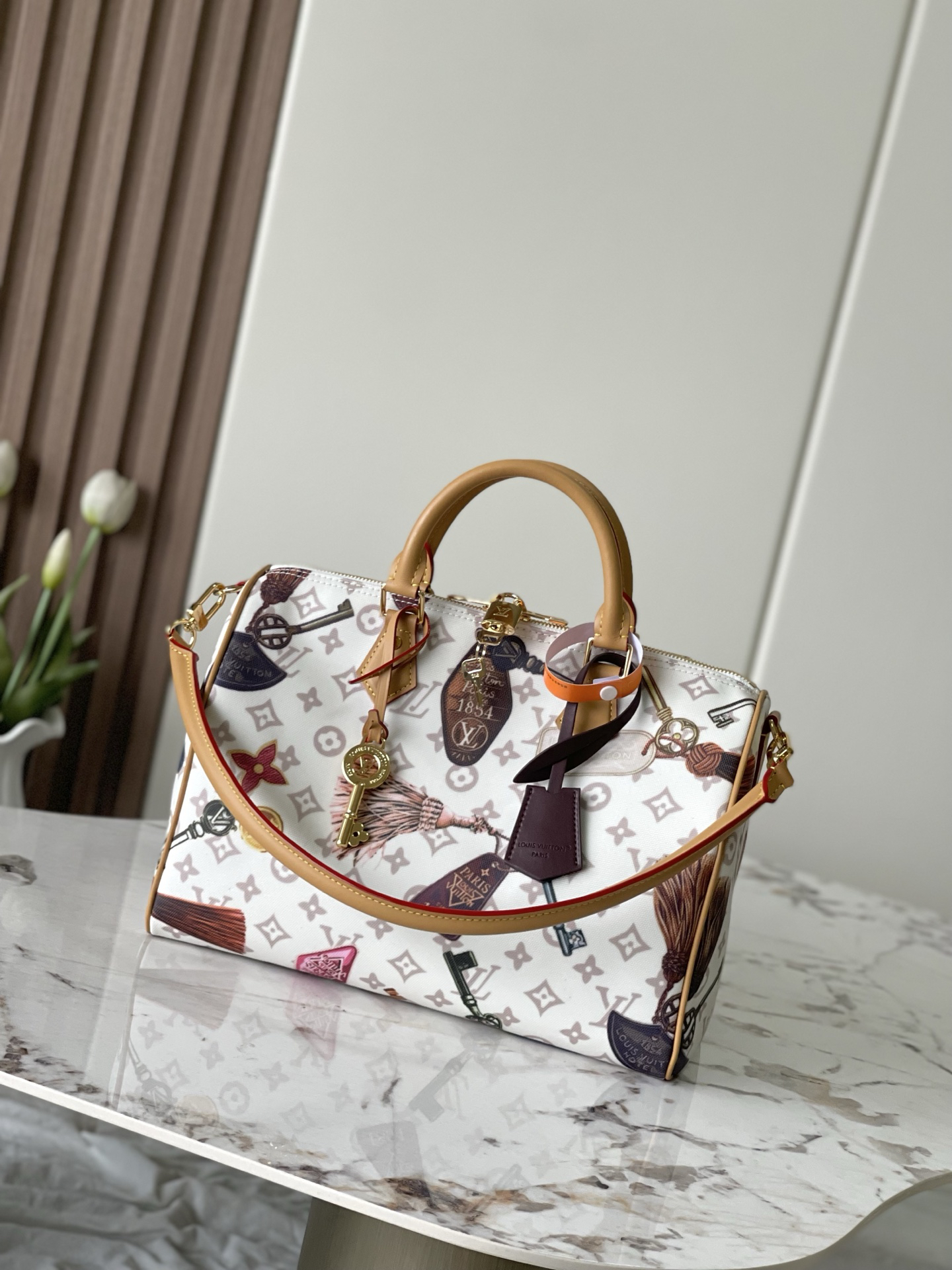 Getaway Speedy 30 Soft Handbag in Beige Canvas