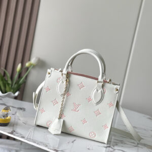 Louis Vuitton OnTheGo PM Tote Bag in Cream and Peach Pink Monogram Empreinte Leather