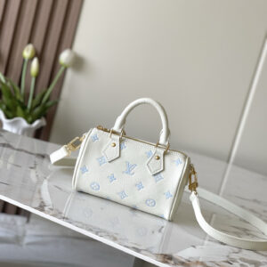 Louis Vuitton Nano Speedy Handbag in Sea Salt Blue Monogram Empreinte Leather