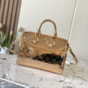 Louis Vuitton Speedy Bandoulière 25 Crossbody Bag in Rose Gold Monogram Mirror Canvas