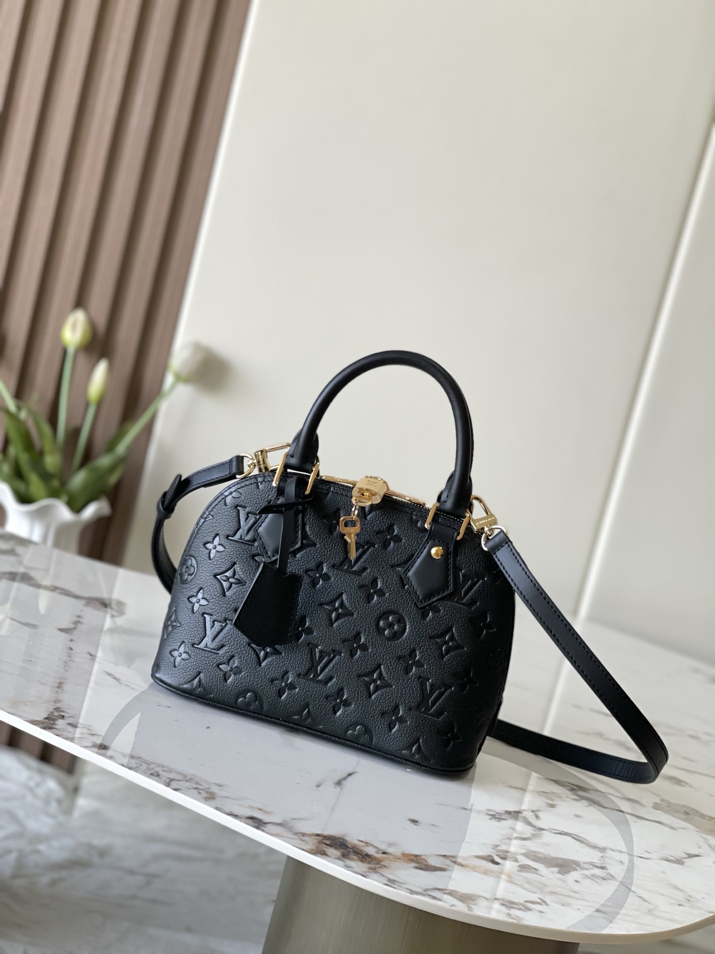 Alma BB Handbag in Black Embossed Leather