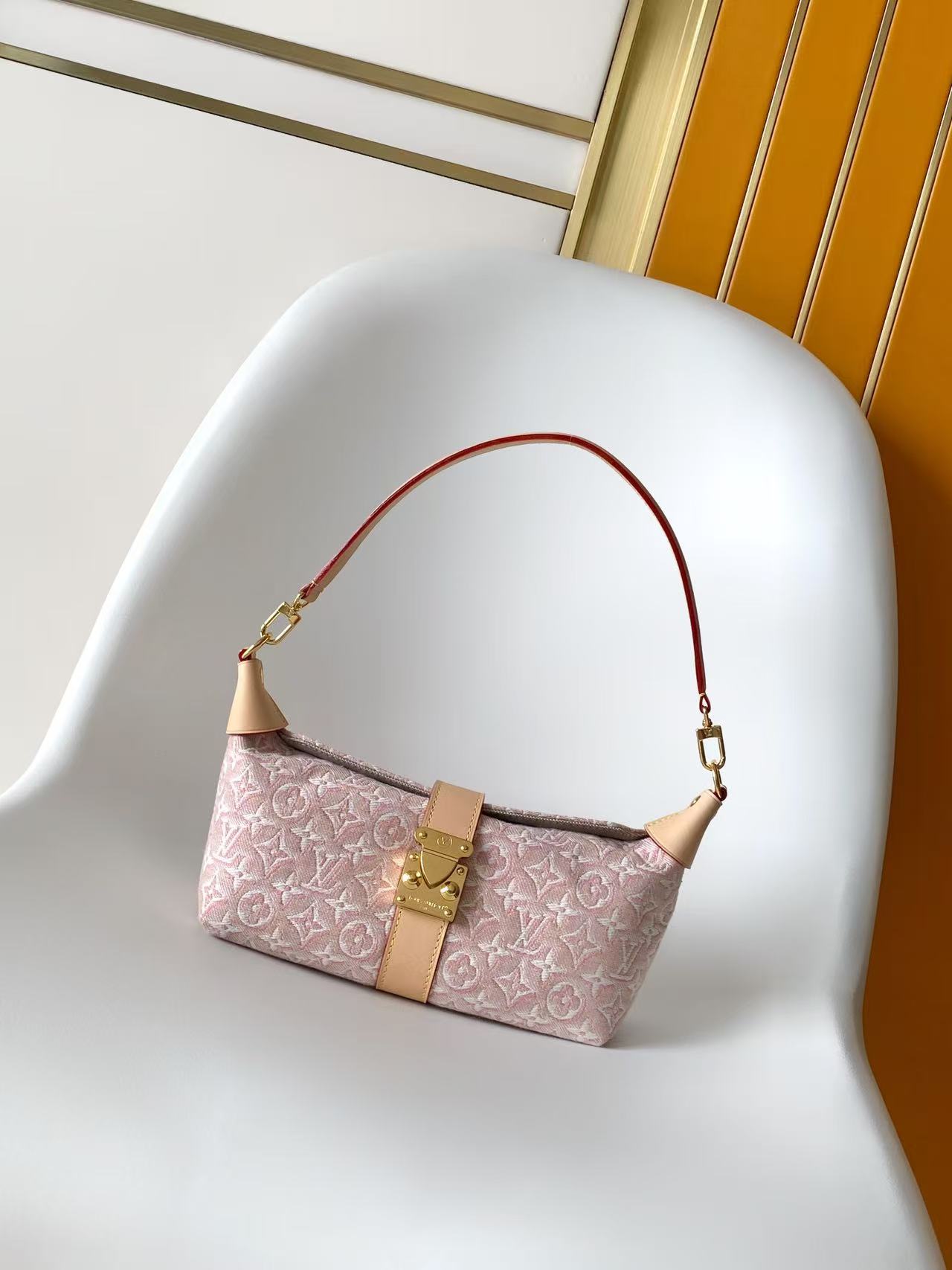Louis Vuitton Pochette Mia Monogram Emblème Shoulder Bag in Pink Jacquard