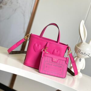 Neverfull BB Tote Bag in Damier Azur Canvas, Rose