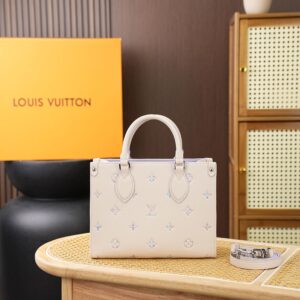 Louis Vuitton OnTheGo Small Handbag M29976, White and Purple Embroidered